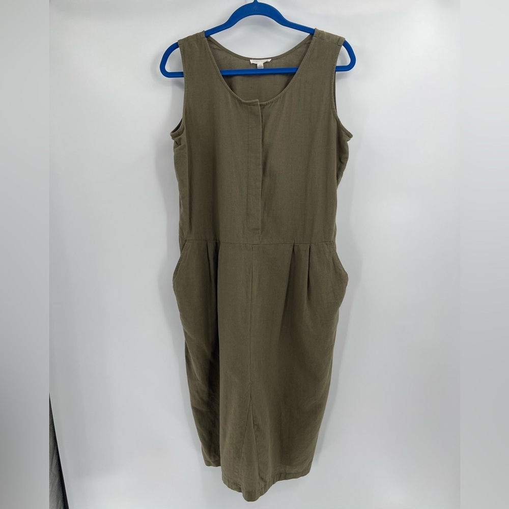 Eileen Fisher Green Linen Pocket Maxi Organic Cotton Dress Size Medium
